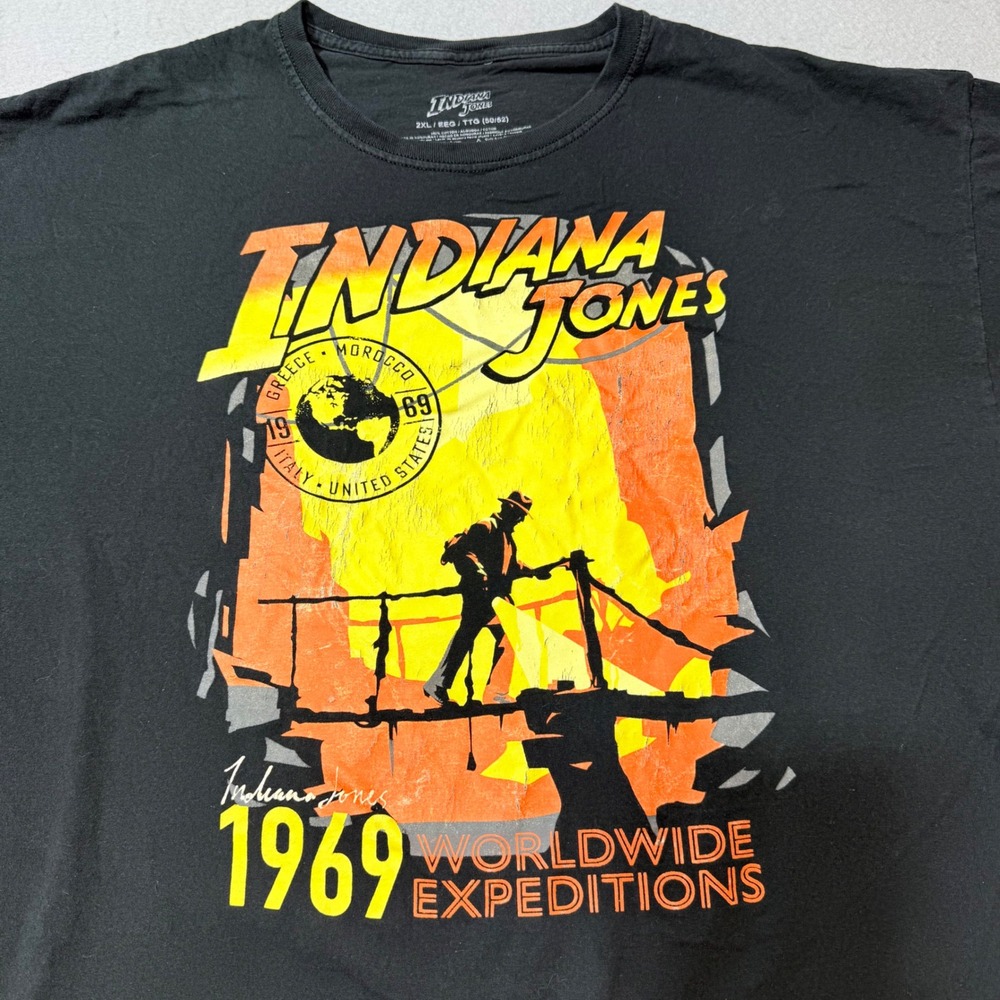 Indiana Jones 1969‎ Worldwide Expeditions Graphic T Shirt Black Mens XXL